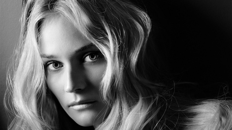 closeup, actress, Diane Kruger, women, monochrome, 1080P