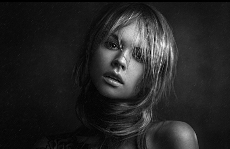 young adult, one person, bangs, real people, human face, lifestyles, Anastasia Scheglova, contemplation, black background, hair, indoors, headshot, young women