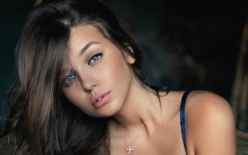 1080P, brunette, blue eyes, long hair, closeup, women, daria konovalova, looking at viewer