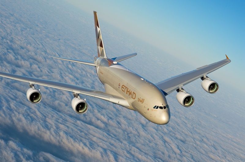 A380, 2K, Etihad Airways, A passenger plane, Airbus A380-800, Airbus, Clouds, Airbus A380