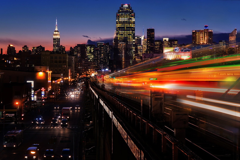 transportation, outdoors, office building exterior, 1080P, bridge - man made structure, skyscraper, New York City, motion, sky, illuminated, travel destinations