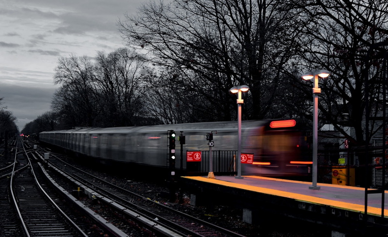 plant, motion, tree, metal, public transportation, travel, arrival, 1080P, track, black, motion blur, transportation, on the move, outdoors, no people