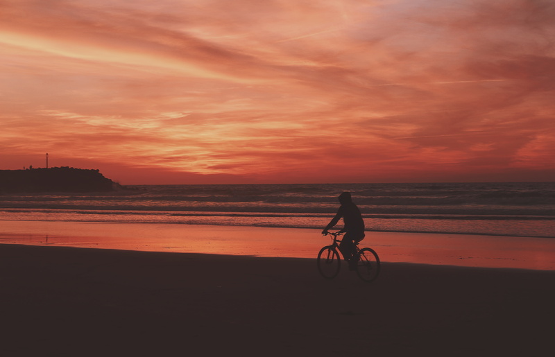 exercising, sport, scenics, tranquil Scene, travel, landscape, cloud - sky, vacations, bicycle, twilight, sand, outdoors, bike, sky, sunrise - Dawn, healthy Lifestyle