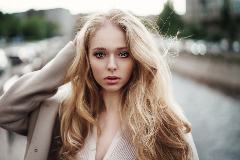 beautiful woman, front view, young adult, hair, day, teenager, long hair, focus on foreground, women, young women, blond hair, coats, adult, blonde, headshot