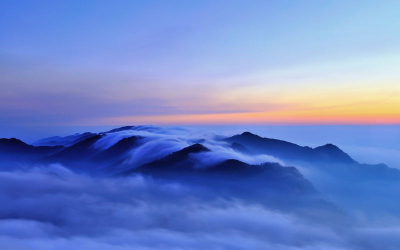 Landscape, white, 1080P, Sunrise, Blue, Clouds, Morning, Nature, Hills, Fog