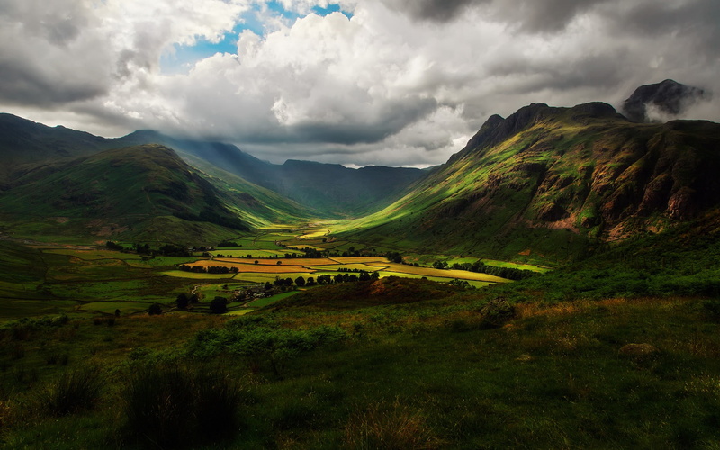 Valley, Sky, Shadow, Nature, Clouds, Mountains, Hills, 1080P, England, Fields