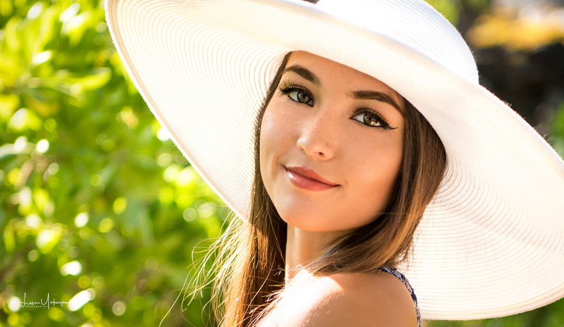 portrait, brunette, looking over shoulder, 720P, women, millinery, Kristina Chai, model, smiling, hat, long hair