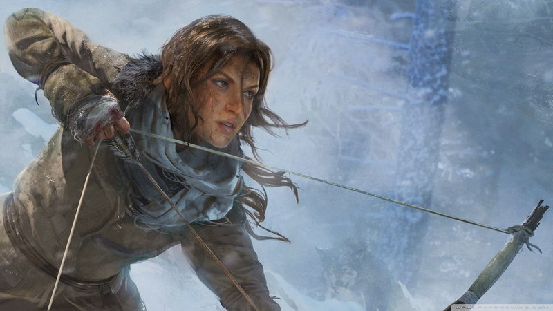 brunette, hd, video games, grey, woman, game, d, lara, application, croft, wearing, winter, 1080P, bow, raider, arrow, tomb, jacket