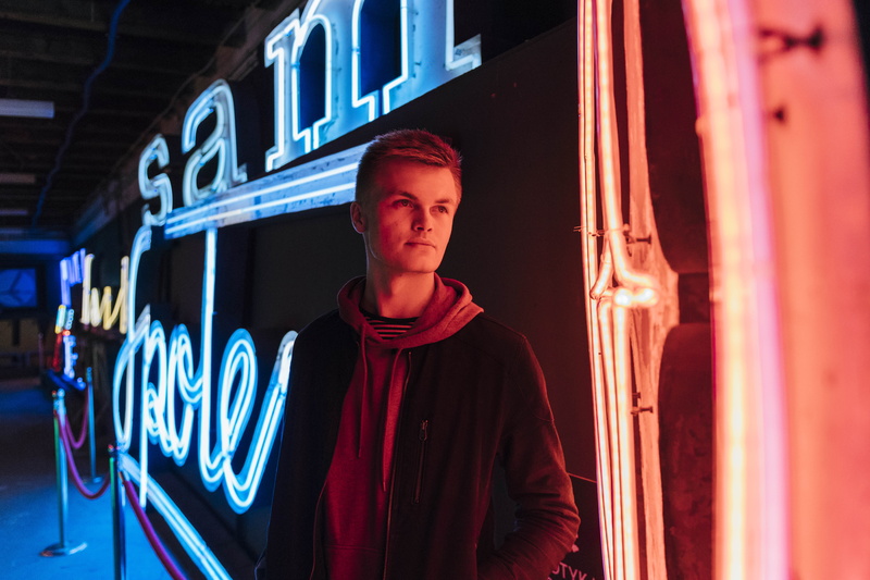 neon lights, communication, portrait, business, jacket, young adult, front view, one person, person, night, fashion, men, wear, waist up, illuminated, neon