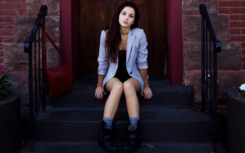 young adult, Emily Rudd, s, full length, hairstyle, peak, hair, women, Model, suit, lapel, casual clothing, long hair, front view, looking at camera, beautiful woman
