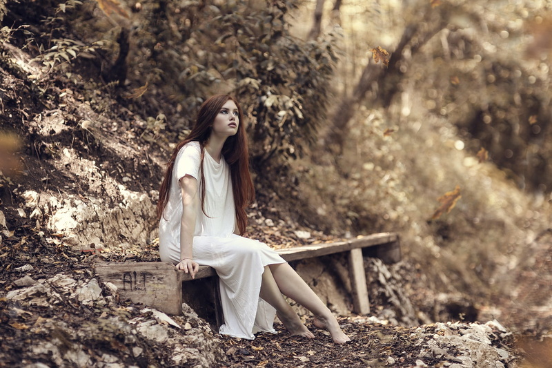 contemplation, young adult, beauty, outdoors, redhead, 1080P, one person, women outdoors, juicy lips, white clothing, tree, model, white color, fashion