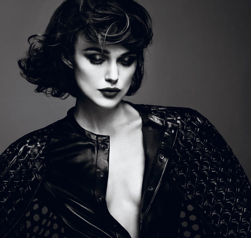 women, actress, fashion, dark hair, brunette, smoky eyes, 720P, monochrome, Keira Knightley