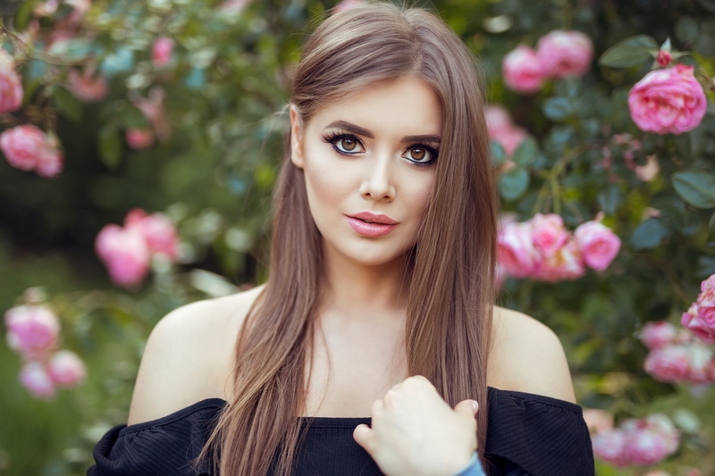 1080P, looking at viewer, Andrei Marginean, brunette, Elena Vitcaci, bare shoulders, smoky eyes, brown eyes, women