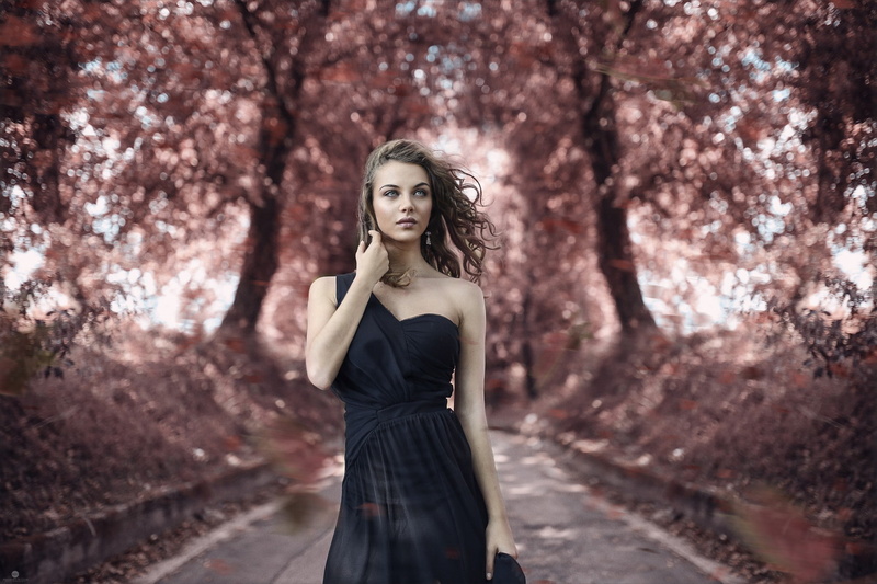 women outdoors, women, juicy lips, dress, model, 1080P, portrait, Alessandro Di Cicco, blue eyes, depth of field