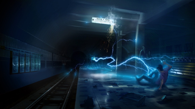 people, night, light trail, sign, long exposure, subway, built structure, track, concept art, blurred motion, transportation, game, city, application