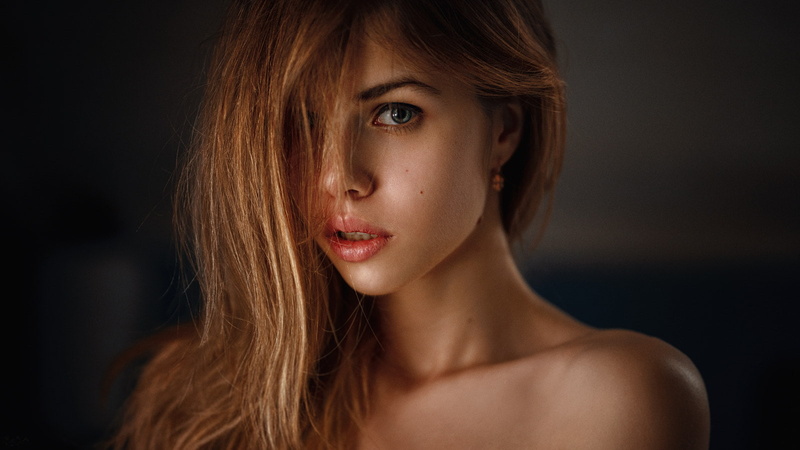 portrait, young adult, beauty, hair, headshot, looking at camera, black background, hairstyle, beautiful people, luxury, adult, long hair, body part, human face