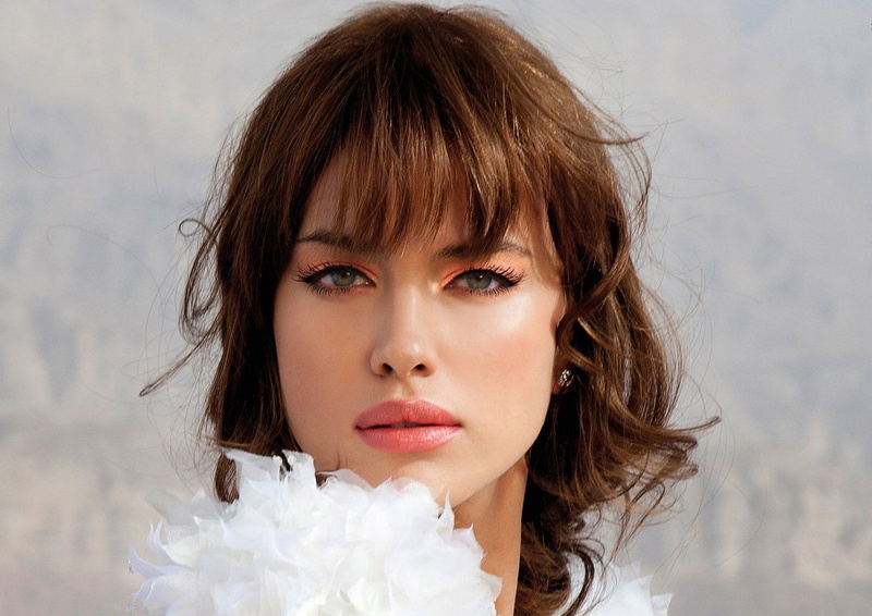 adult, beautiful people, brunette, bangs, brown hair, headshot, young adult, hair, body part, looking, looking at camera, one person, studio shot, Irina Shayk