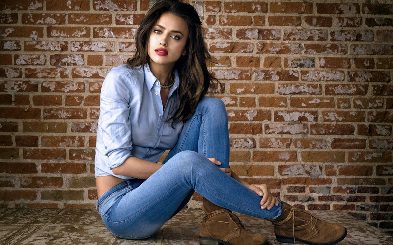 brunette, irina shayk, jeans, shayk, red lipstick, 2K, red, irina, model, women, lipstick