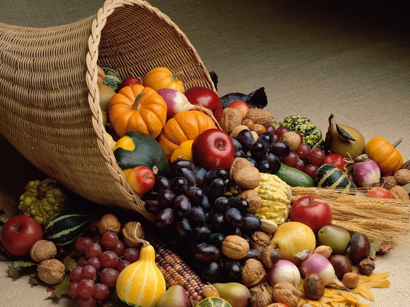 cornucopia, 720P, thanksgiving, vegetables, autumn, season, food, fruits