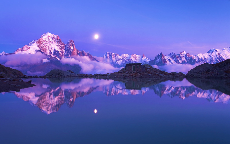 landscape, mountain, travel destinations, night, outdoors, reflection, clouds, winter, full moon, mountain range, snow, scenics - nature, natrue, tranquil scene
