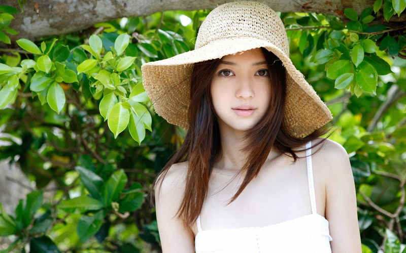 Rina Aizawa, young women, millinery, leaf, day, clothing, hairstyle, young adult, hair, plant, Japanese women, 1080P, beauty, beautiful woman, one person