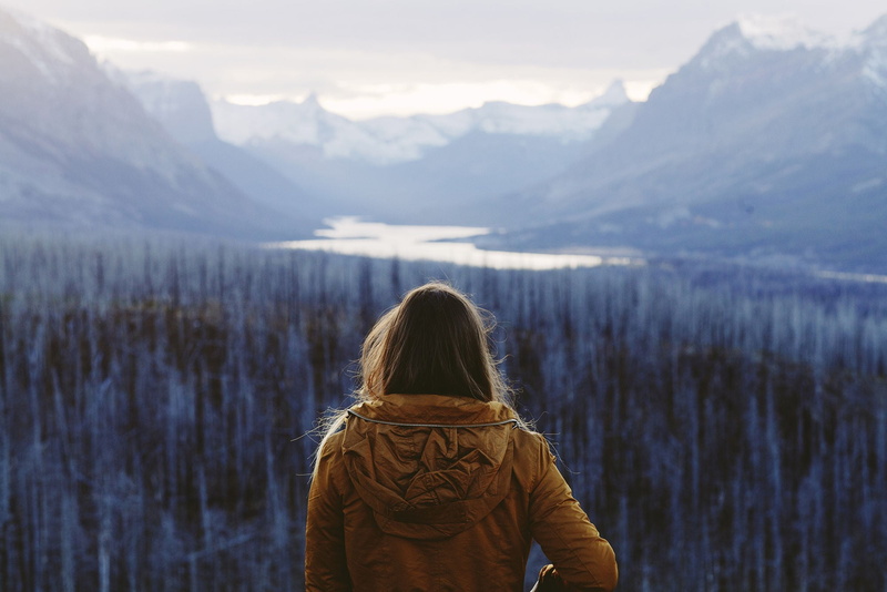 pine trees, tranquility, hair, 1080P, real people, nature, water, winter, non-urban scene, lifestyles, scenics - nature, mountain range, outdoors, valley