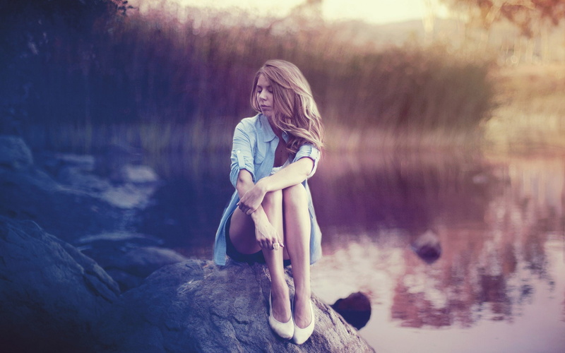 water, women, 1080P, sitting, introvert