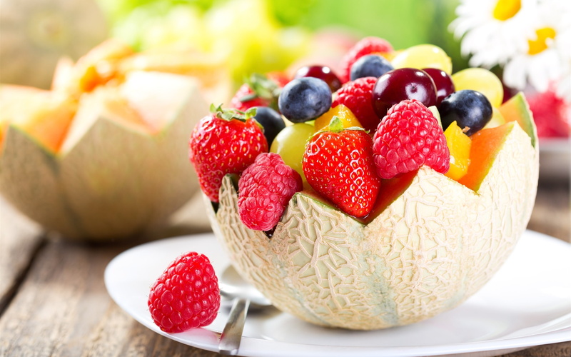 Strawberries, Delicious, Raspberries, Fruits, 2K, Cherries, Melon