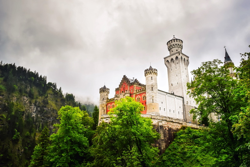building, orange, cloud - sky, the past, castle, architecture, clouds, growth, country, building exterior, tree, trees, belief, low angle view, fortress