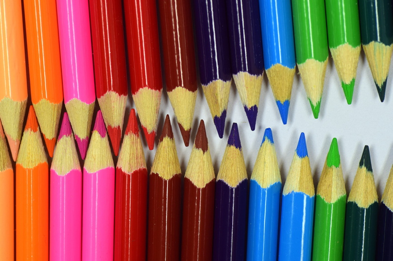 variety, colored pencil, wooden pegs, bright, side by side, indoors, fill, art and craft, close, art and craft equipment, in a row, no people, draw, pink