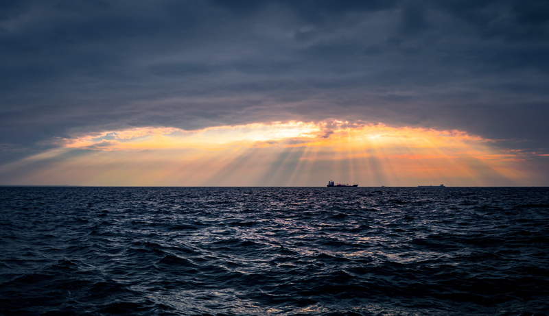 horizon, wave, scenics - nature, sunset, 5K, silhouette, sky, sun, μακεδονια, nautical vessel, ship, nature, overcast, μακεδονία, waterfront, water, ray