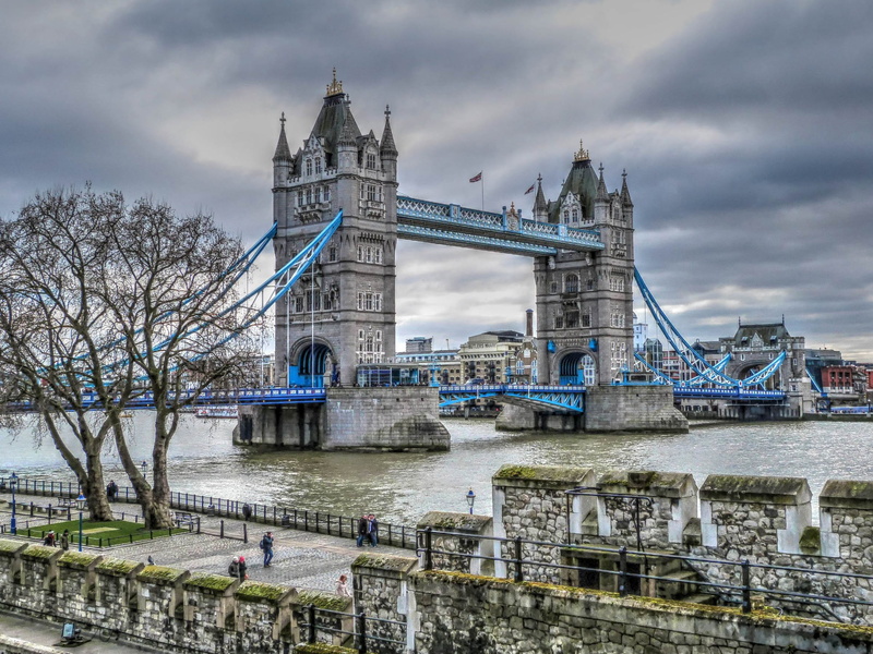 Tower Bridge, built structure, cloud - sky, bridge - man made structure, capital, tower, buildings, water, connection, trees, river, nature, people, building exterior