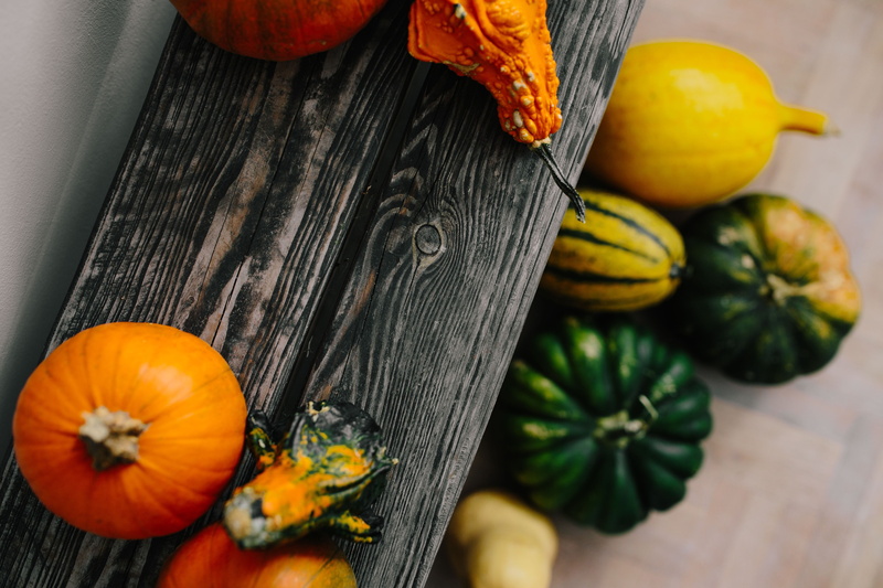 vegetable, indoors, squash - vegetable, organic, still life, variety, food, fall, health, autumn, orange color, freshness, november, halloween, high angle view