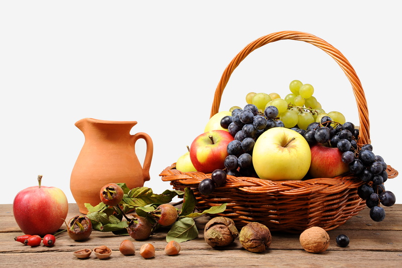 pitcher, apples, grapes, 8K, briar, fruit, basket, nuts