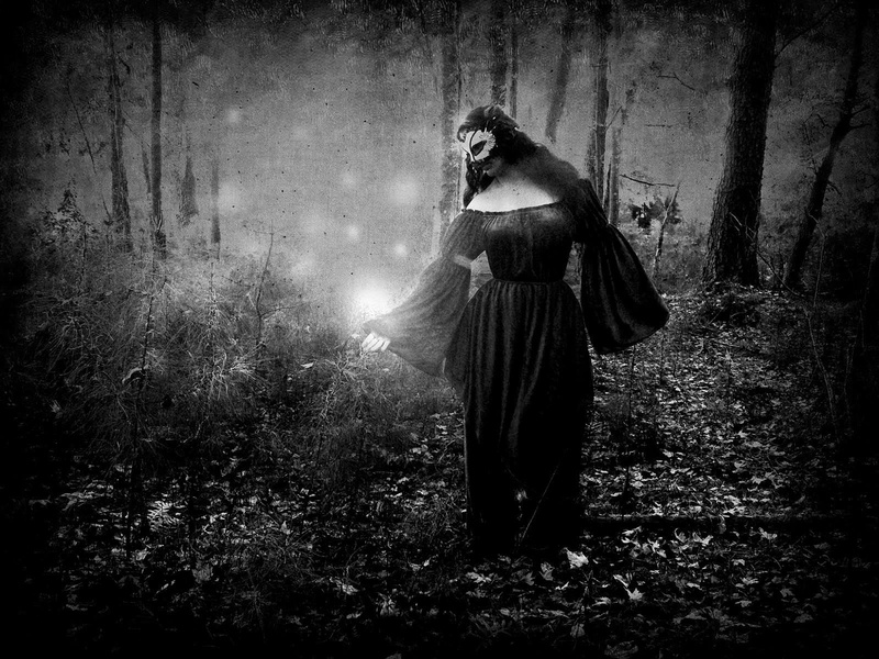 full length, Wiccan, one person, nature, Dark, front view, leisure activity, adult, fantasy, hairstyle, occult, day, real people, young adult, plant, tree