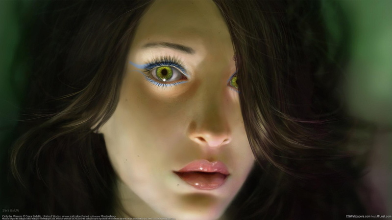 fairy, dream, angel, abstract, green eyes, green, girl, 3d, fantasy, mirrors, women, horrified, 1080P