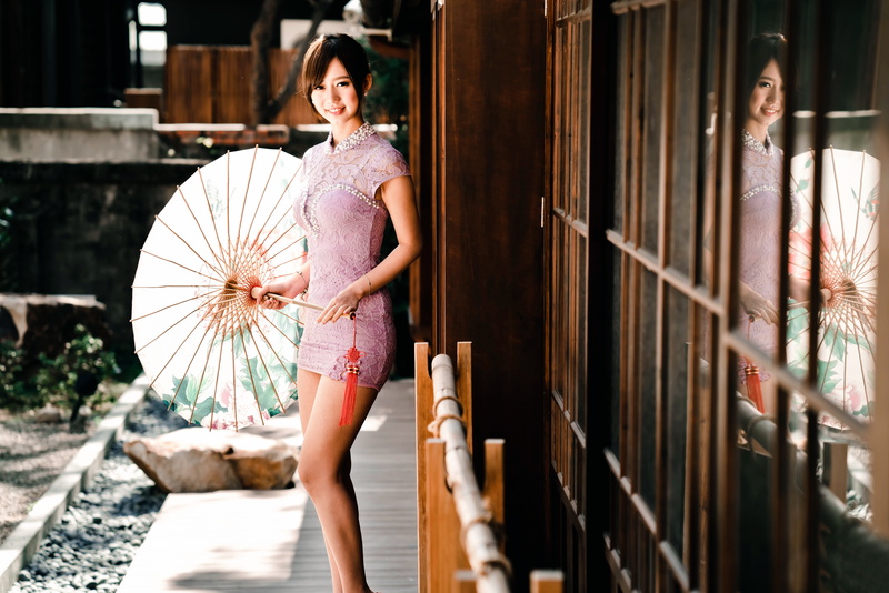 8K, dress, umbrella, chingcho Chang, Oriental girl