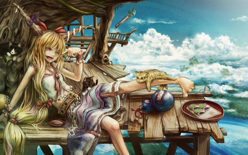 ibuki, halter, scarlet, rhapsody, cat, shin, brown, white, 1920x1200, scarlet weather rhapsody, wheather, suika ibuki, 1080P, anime, female, character