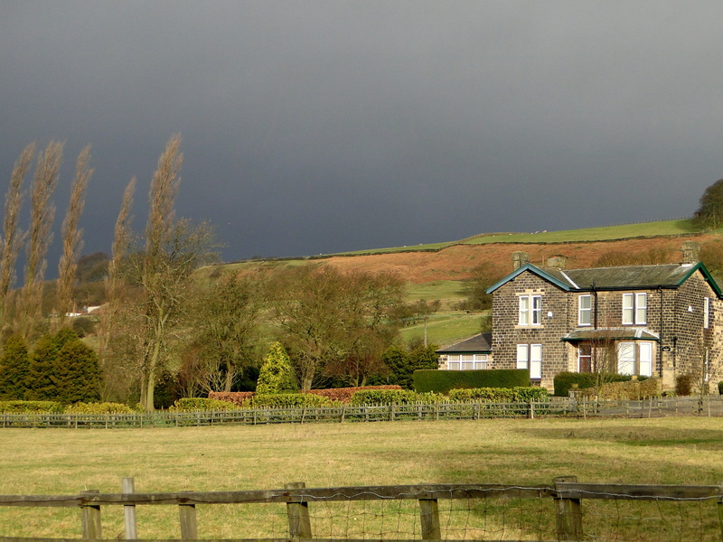 architecture, outdoors, rain, building exterior, thunderstorm, plant, yorkshire, cloud - sky, dark clouds, english, threatening, panorama, meadow, tree