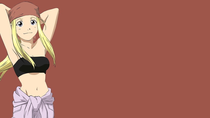 standing, cut out, Rockbell Winry, indoors, human representation, anime, anime girls, colored background, mask, representation, women, mask - disguise