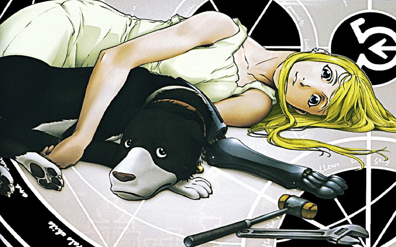 real people, domestic, Rockbell Winry, mammal, lifestyles, flooring, relaxation, domestic animals, lying down, Full Metal Alchemist, dog, anime girls, full length