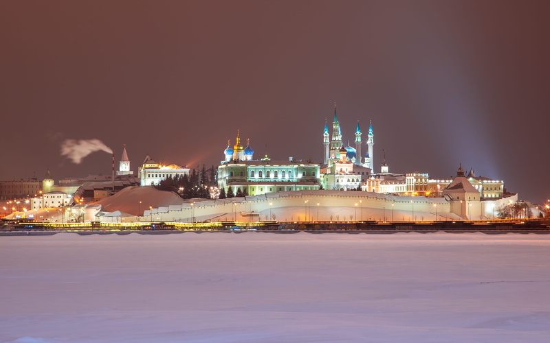 sea, place of worship, copy space, architecture, Russia, water, night, spirituality, travel, building exterior, religion, building, Kremlin, nature, no people