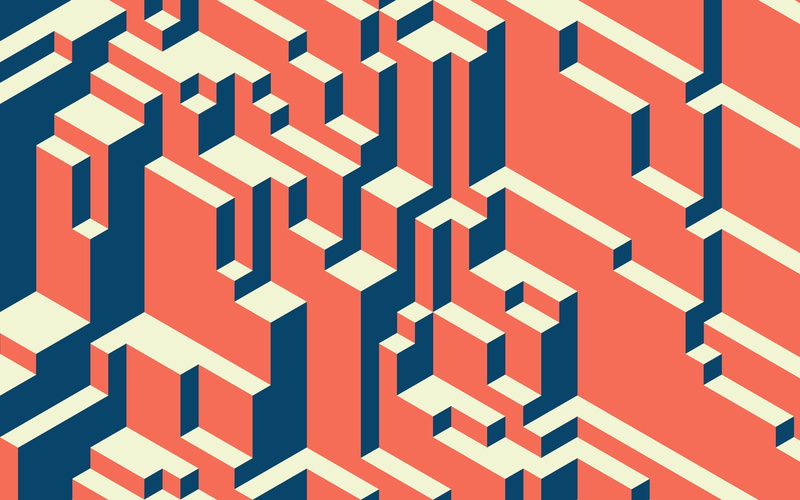 red, fractal, abstract, vector, minimalism, white, 3D, blue, square, 1080P