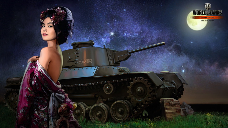 WoT, night, Wargaming.Net, BigWorld, World of Tanks, tank, the moon, Japan, 1080P, girl, tanks, Nikita Bolyakov
