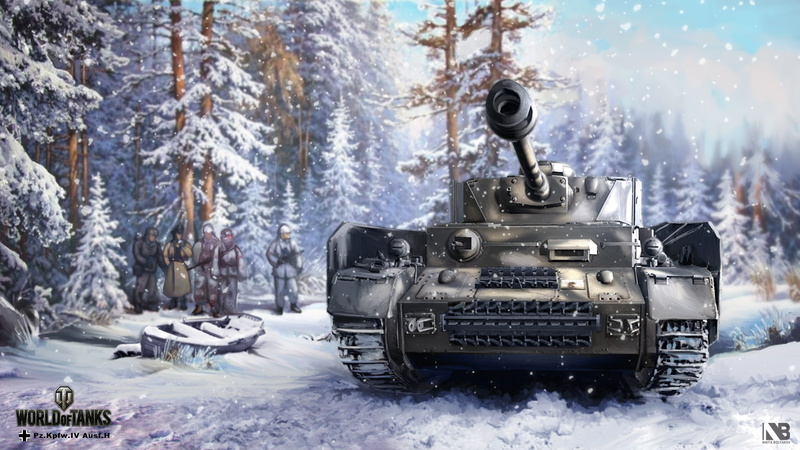 Nikita Bolyakov, 1080P, snow, figure, winter, World of Tanks, forest, Pz.Kpfw.IV Ausf.H, art, German, average, tank, the Germans
