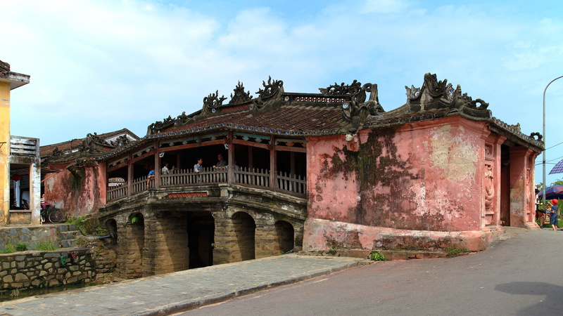 building, history, brown, sky, concrete, Covered Bridge, Vietnam, building exterior, built structure, pink, landmark, travel, nature, day, city, architecture