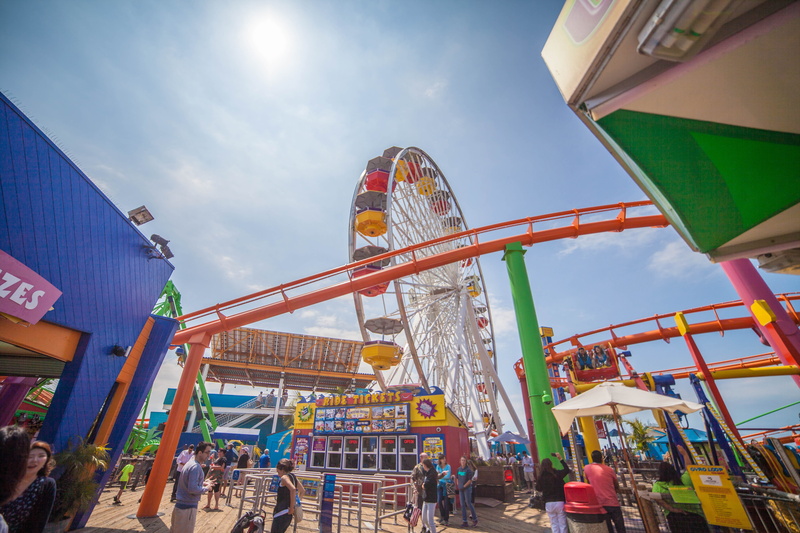 adult, large group of people, women, amusement park ride, excitement, santa monica, men, rollercoaster, outdoors, group of people, united states, fairground