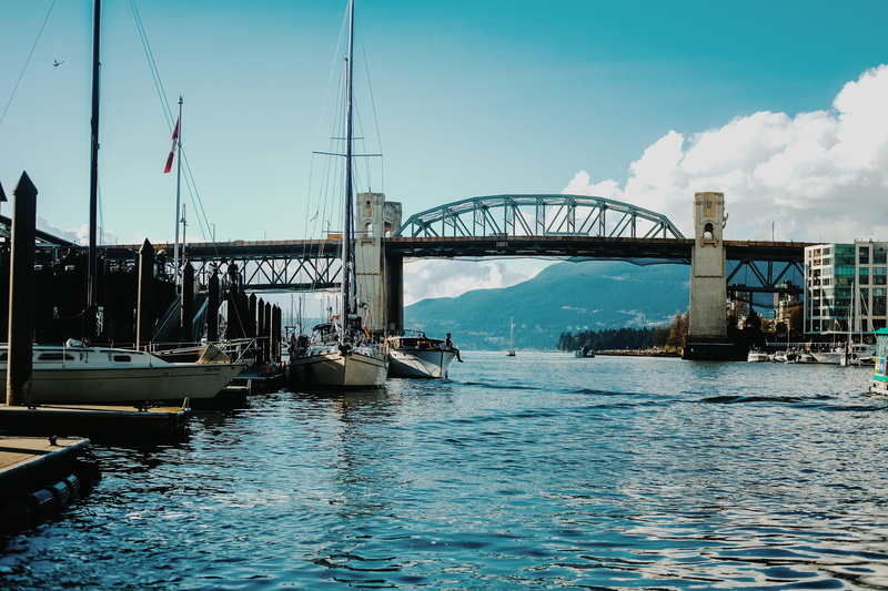 waterfront, building exterior, boat, water, sail, transportation, canada, cloud - sky, sky, blue, sailboat, vancouver, architecture, 4K, nautical vessel
