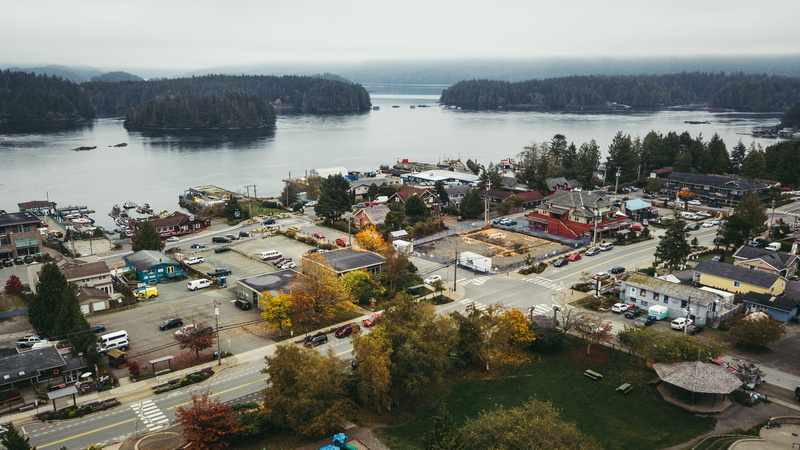 dji, building, trees, roads, nature, building exterior, scenics - nature, tofino, buildings, mode of transportation, 1080P, day, sky, aerial, no people