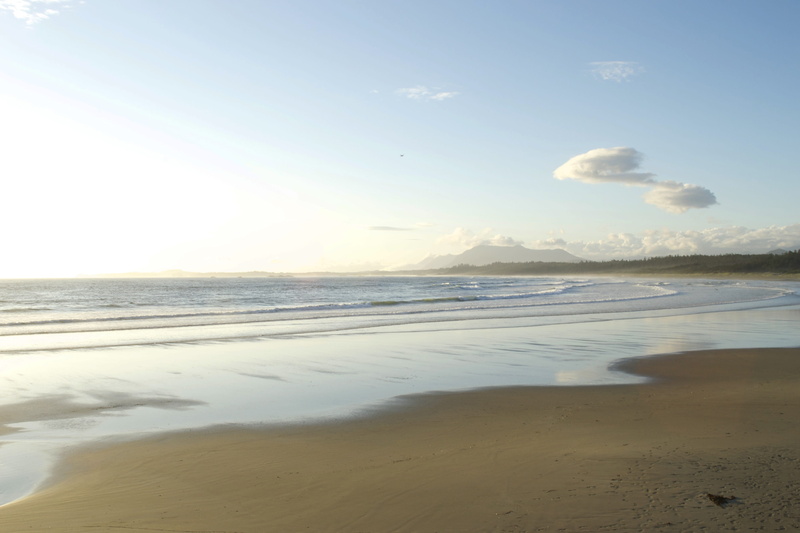landscape, sunset, idyllic, beauty in nature, ocean, reflection, sky, beach, sea, tranquility, land, pacific, 4K, scenics - nature, outdoors, tofino, cloud - sky